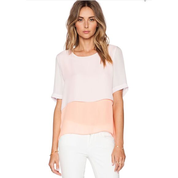 Elizabeth‎ and James Silk Blouse Size S Tulsi Double Layer Neon Peach/Pink Flowy - Picture 1 of 3